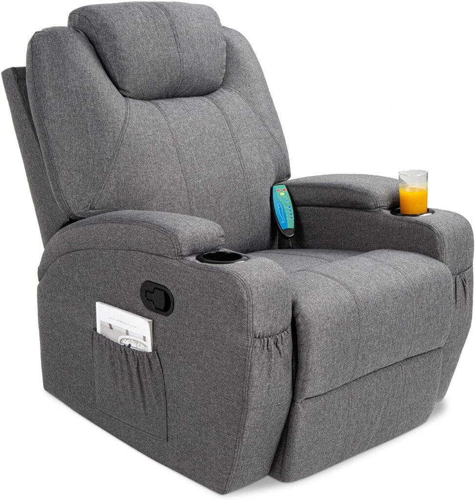 Best Choice Products Executive Linen Fabric Swivel Electric Massage Recliner Chair